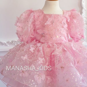 Baby Girl Tutu Dress Butterfly Dress Pink Tulle Dress, Wedding Baby Dress, Butterfly Lace, Birthday girl dress, Pink Butterfly Toddler Dress