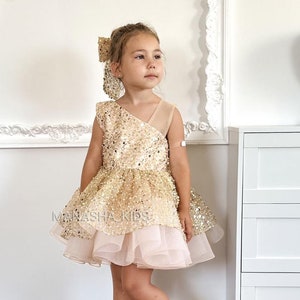 Girls gold christmas dress hotsell