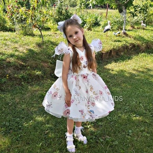 3D Flower Organza Knee-length 1st Birthday Party Baby Girl Dress