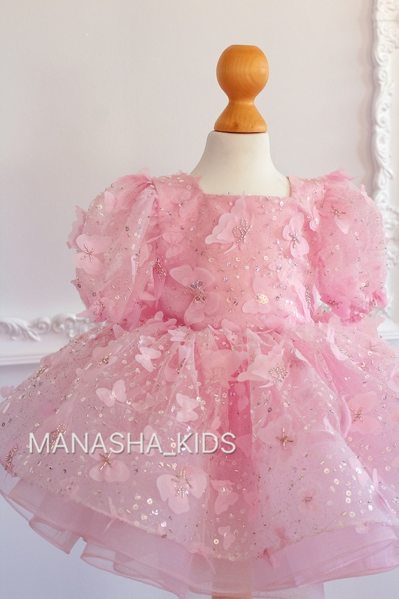 Baby Girl Tutu Dress Butterfly Dress Pink Tulle Dress, Wedding Baby Dress, Butterfly Lace, Birthday girl dress, Pink Butterfly Toddler Dress