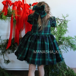 Christmas Green dress, Tartan Christmas Girl Dress, Birthday Girl Dress, First New Year Photoshoot, Baby Girl Dress, Christmas Party Outfit