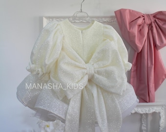 Ivory Shiny Birthday Party girl dress, First Birthday Ivory Baby Dress, Toddler Sparkling Dress, Flower Girl Dress, Photoshoot baby Outfit