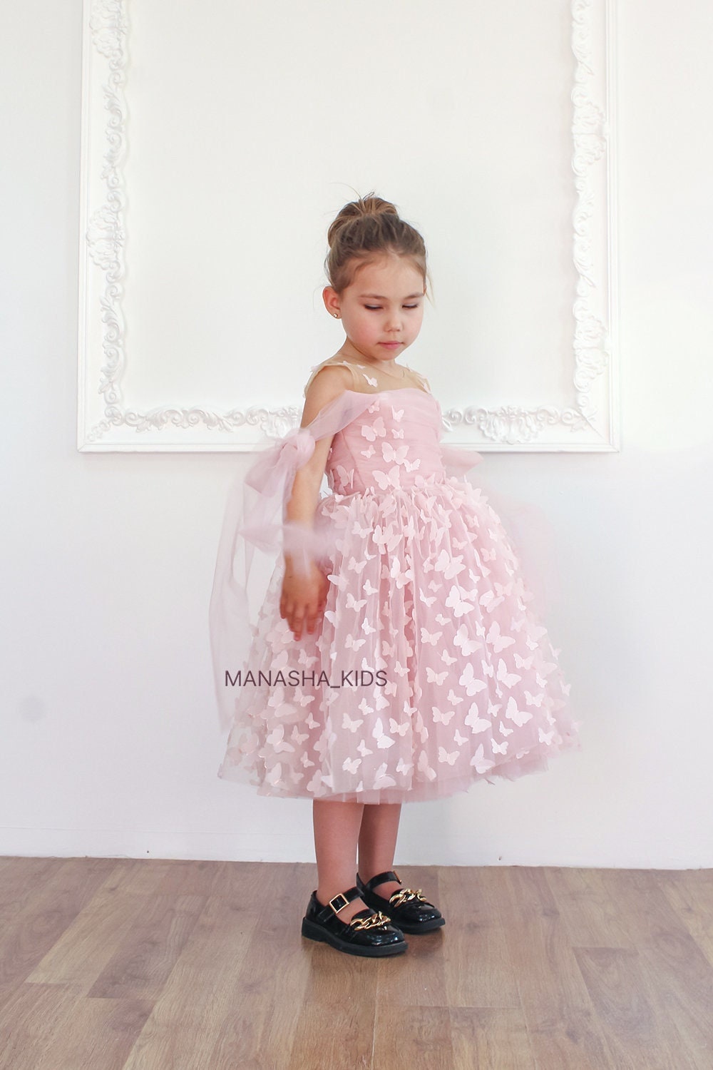 Powder Butterfly Girl dress, Princess Dress, Flower Girl Dress, Butterfly Lace Tutu Tulle Dress, Girl Wedding Dress, Baby Toddler Girl Dress