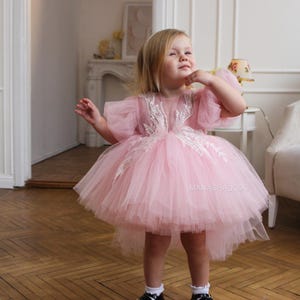 Flower Girl Dress, Elegant Girl Dress with Train, First Birthday Baby Girl Toddler Dress, Birthday Party dress, Princess Pageant Tutu Dress