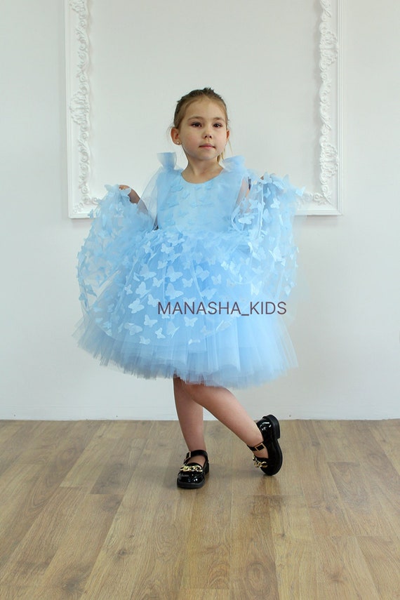Girls blue butterfly dress discount
