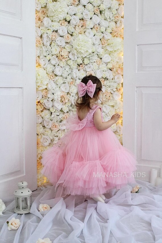Pink Birthday girl dress, Princess baby dress, first birthday girl, flower girl dress, 2nd birthday, Tutu tulle Ballerina Photoshoot Dress