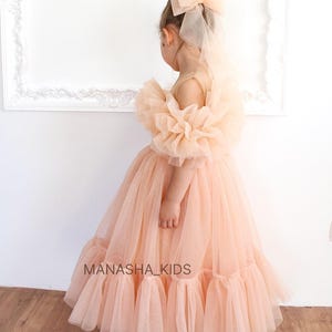 Peach Birthday girl dress, Special occasion Shiny Festive dress, Tutu Tulle Sequins Baby Toddler Girl Photo Shoot Dress, Flower Girl Dress