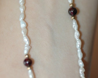 Fresh Water Pearl and Garnet Necklace