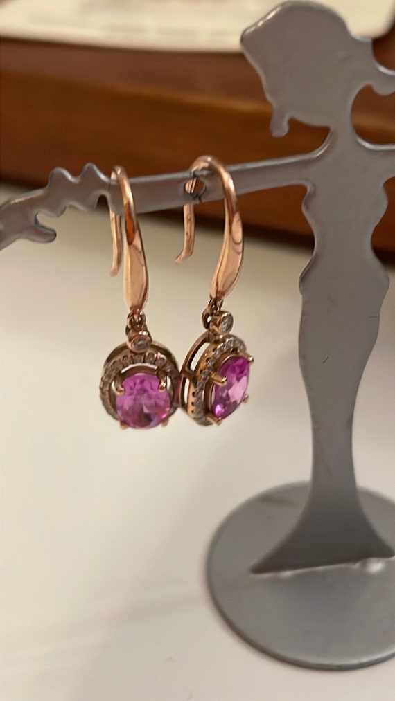 Pink Tourmaline and diamond earrings - image 2