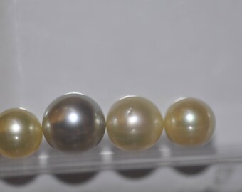 4 Gorgeous Pearls 2 7mm one grey one pinkish white two 5mm one ivory and one golden