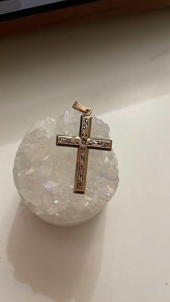 14K GF Cross pendant with engraving - image 2