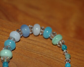 Lampwork, Swarovski Crystal, and Semi Precious Beaded Bracelet