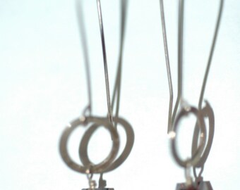 Long Sterling Earrings with Circles and Swarovksi Cube Dangles