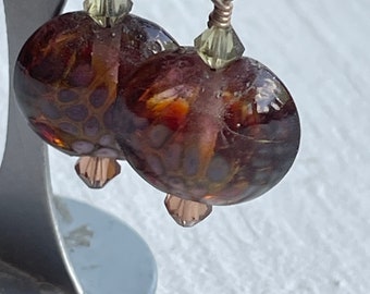 Raku with Swarovski accent Sterling Lampwork Earrings