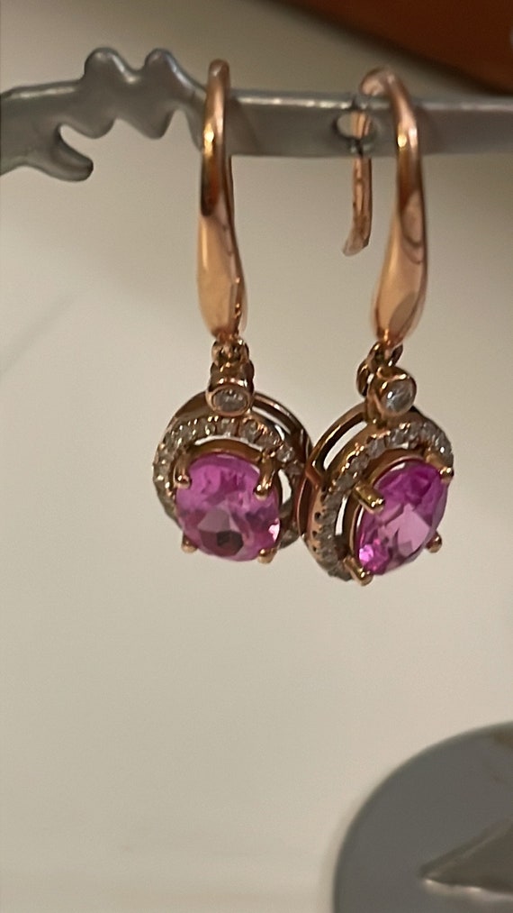 Pink Tourmaline and diamond earrings - image 3