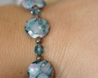 Turquoise and Pink Lampwork Bracelet