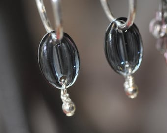 Sterling Silver Hoops with Vintage Blue Dangle Beads