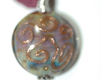 Elegant Lampwork Pendant on a Silk Ribbon