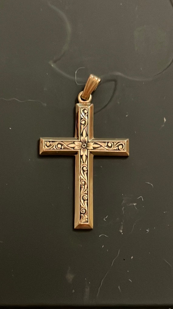 14K GF Cross pendant with engraving - image 1