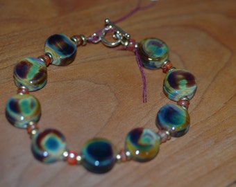 Earthy Jewel Lampwork Button Beaded Bracelet