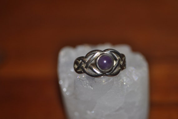 Round Amethyst Bezeled Sterling Silver Celtic Rin… - image 1