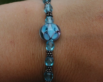 Turquoise Glass Lampwork Flower Bracelet