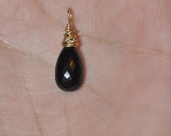 Pendant with AAA Black Spinel Briolette wire wrapped in 14K Yellow Gold