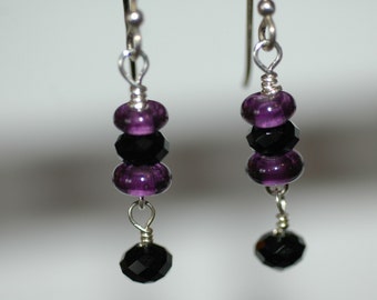 Dramatic Purple Earrings Swarovksi Crystal and Lampwork
