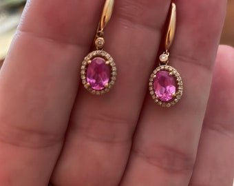 Boucles d'oreilles en tourmaline rose et diamants