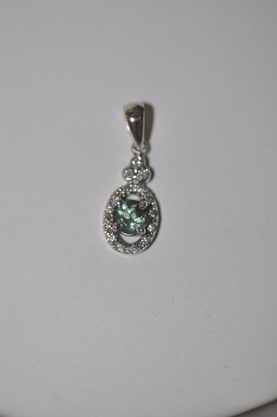 14K White Gold Tourmaline and Diamond Pendant cust