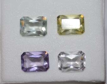 Set of 4 Radiant Emerald Cut Quartz 8x6 mm