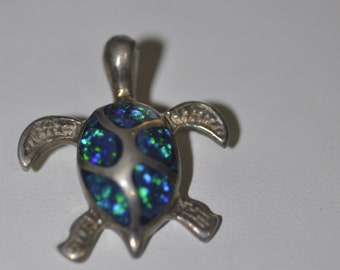 Opal Sterling Silver Turtle Pendant