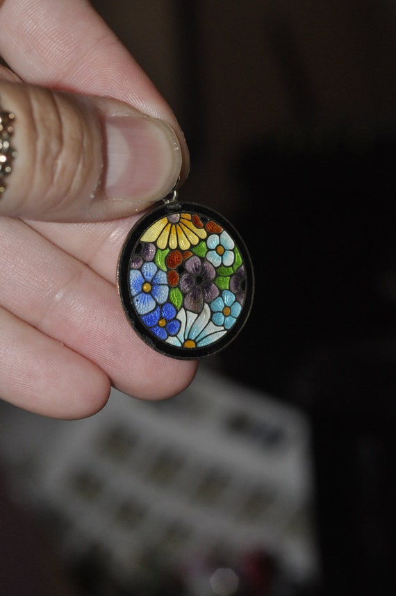 Antique art deco enamel floral pendant