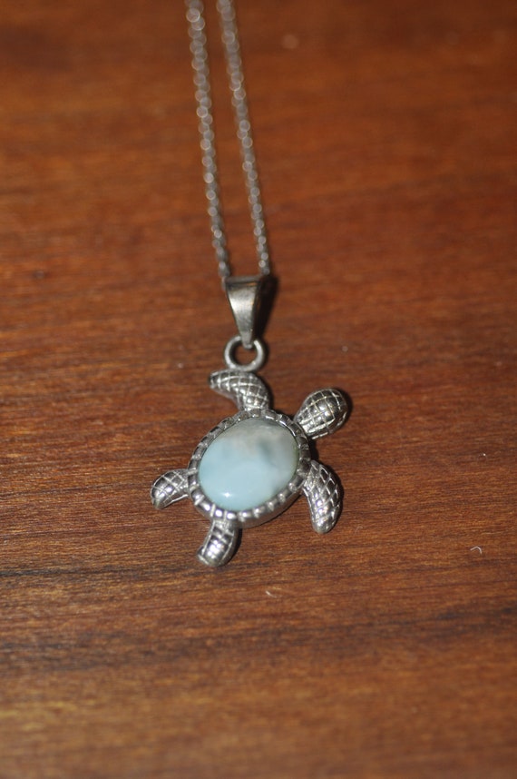 Cute Sterling Silver Larimar Turtle Pendant