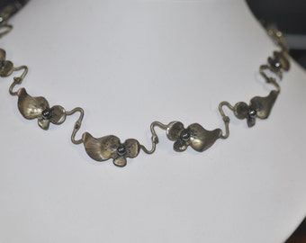 Sterling Silver Vintage Hematite Flower Necklace