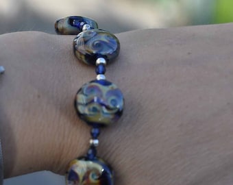 Blue Raku Swirls Lampwork Bracelet