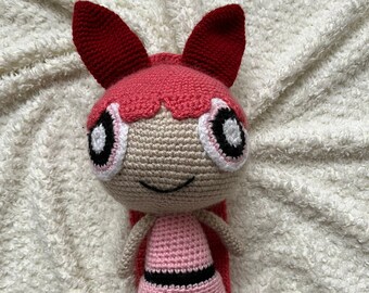 Amigurumi Powerpuff Girls Character Blossom, speciaal cadeau, babycadeau handgemaakt speelgoed, gehaakte en gebreide poppen