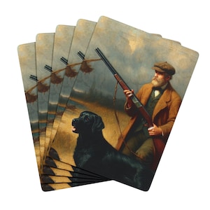 Naipes de póquer, diseño vintage de Hunter con labrador negro, baraja coleccionable para una noche de juegos de cartas, regalo para amantes de los perros, juego de póquer personalizado, juego