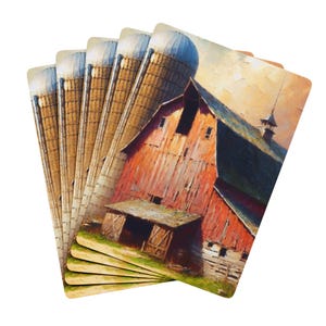 Carte da gioco da poker, mazzo rustico Red Barn Silo, regalo per serata di gioco, accessori per giochi di carte, set da poker in stile vintage, mazzo di carte Country Farmhouse