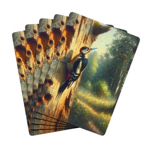 Cartas de pôquer, design de árvore de pica-pau, baralho para noite de jogos, acessórios para noite de pôquer, cartas de baralho exclusivas, baralho de cartas com pássaro