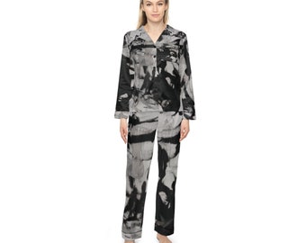 Pyjama femme noir et blanc en satin