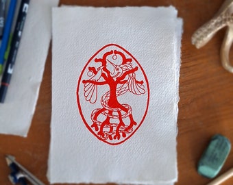 Keltische und nordische Drachenzeichnung – Original auf Bestellung – A5 Khadi-Papier – spirituelles Design: Natur