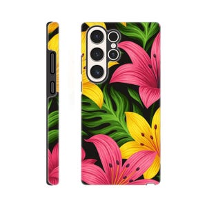 Floral Galaxy Phone Case | Tough Dual Layer Samsung Protective Case with Colorful Wraparound Flower Design Gift for Her