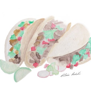 Impressão digital para download, download e impressão instantânea | Terça-feira de taco, comida mexicana, arte de taco, aquarela original gastronômica