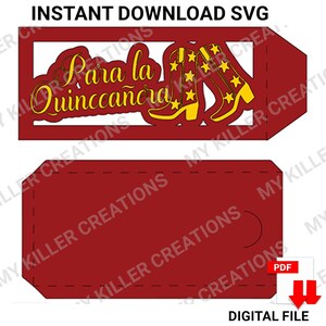 Sobre Para La Quinceañera Botas SVG Sobre de Dinero Quinceañera Dulce 15 Sobre de Dinero de Cumpleaños Latina Española