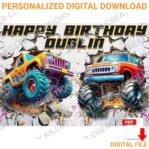 Personalized Monster Truck Theme Birthday Quarter Sheet Cake Topper Digital Print Printable PDF