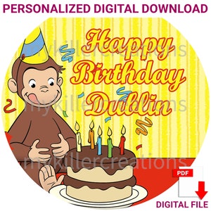 Curious George Monkey Smash Birthday Cake Topper Impresión digital personalizada imprimible PDF JPG