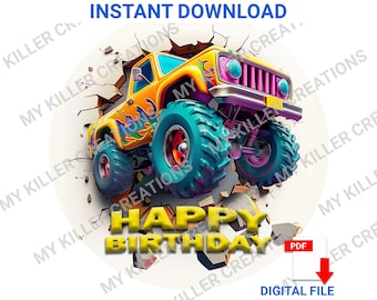 Monster Truck tema compleanno Smash Cake Topper stampa digitale PDF stampabile