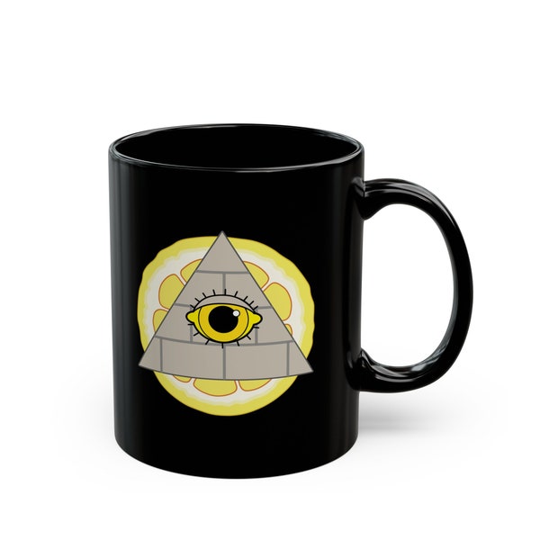 Lemonati Eye Black Mug (11oz, 15oz), Illuminati Freemason Fruit Earther Coffee Mugs, Illemonati Eyeball Pyramid Tea Mug