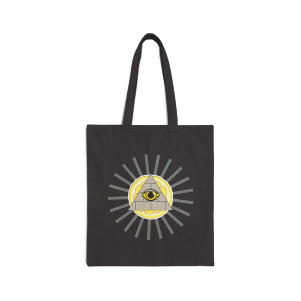 Black Lemon Lemonati Illuminati Cotton Canvas Tote Bag, Pyramid Eye Reusable Shopping Bags, Citrus Conspiracy Freemason Funny Shopping bag